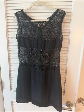 Black Sequin Lace Mini Dress - Chic Eveningwear